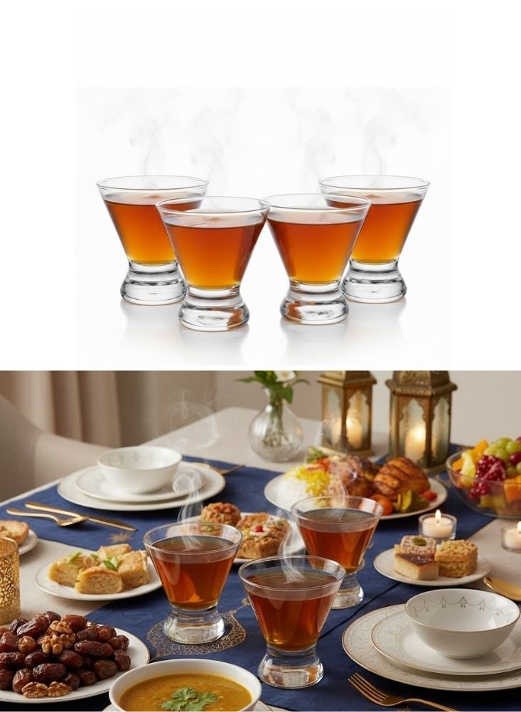 Glass Tea Cups Set of 4 Pcs – Clear Footed Tea Glasses for Serving